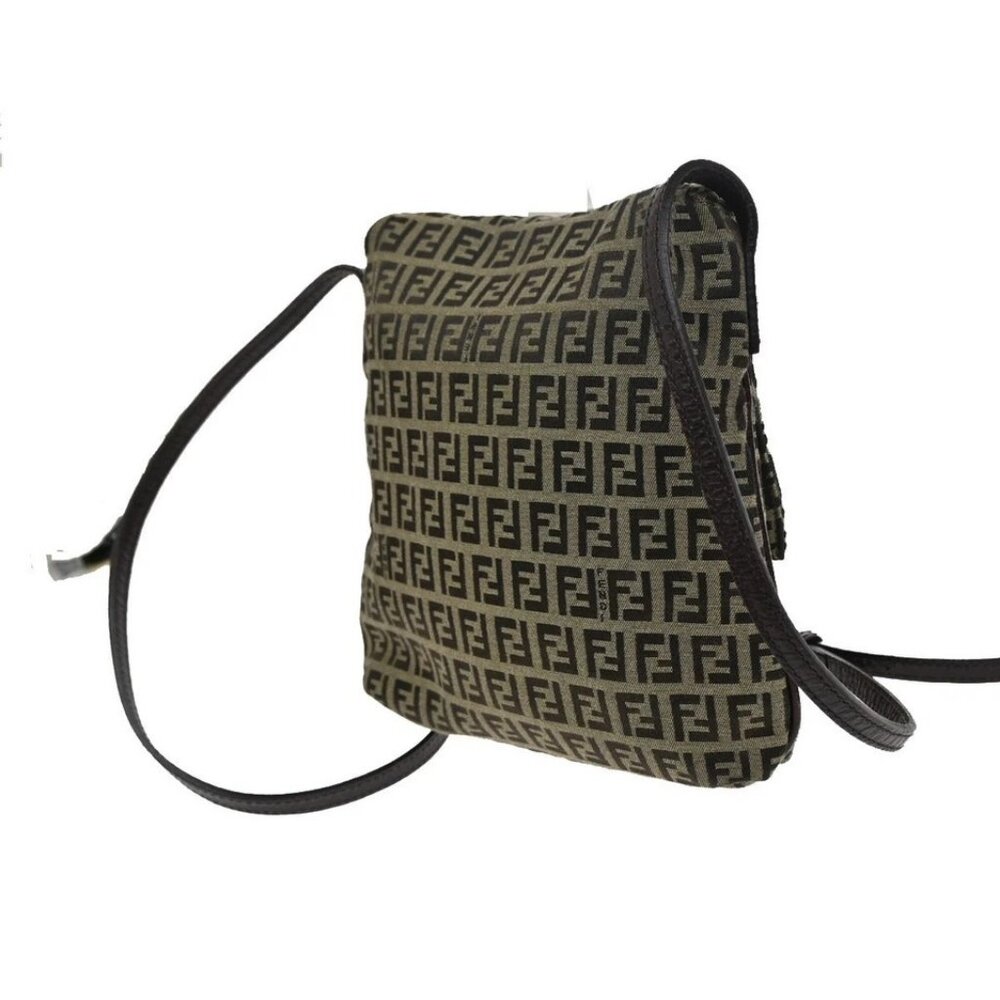 FENDI Logo Zucchino Zucca Pattern Shoulder Bag Canvas Leather Brow Italy 82KB966 - Picture 4 of 16